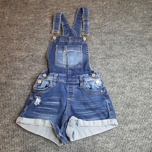Hot‎ Kiss Girls Denim Overalls Shorts Distressed Blue Jean Adjustable Straps
